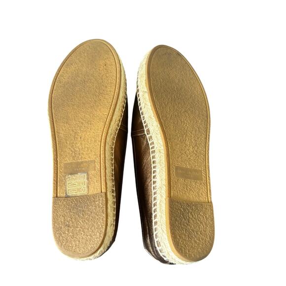 Saint Laurent Logo Embossed Espadrille Flats Gold Bronze Leather YSL Size 37.5 - Picture 10 of 11